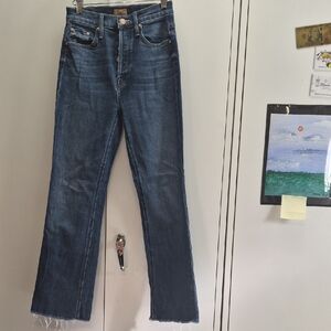 MOTHER Straight-Leg High-Rise Jeans - Dark Blue Denim